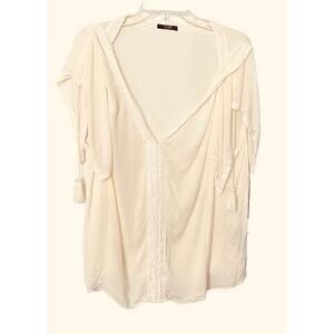 NYDJ LOS ANGELES PULL-ON BLOUSE, WOMENS, XL, LIGHT BEIGE/CREAM, PLUNGING V-NECK